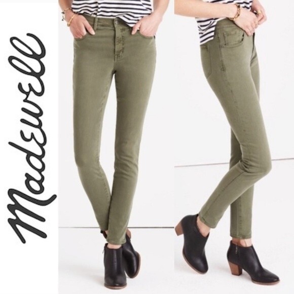 Madewell Denim - Madewell 9"Mid High Rise Skinny Jeans: Garment Dyed Olive Army Green Size 24